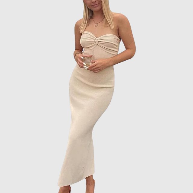 Juliette | Trägerloses Rippstrick-Maxikleid mit Herzausschnitt