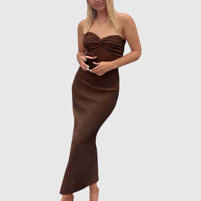 Juliette | Trägerloses Rippstrick-Maxikleid mit Herzausschnitt