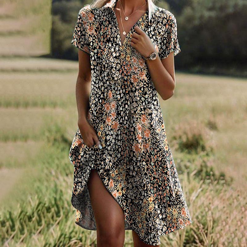 Liv | Sommerliches geblümtes kurzärmeliges Kleid