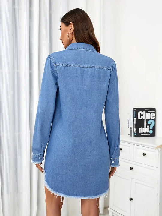 Charlotte | Elegantes, schlichtes Hemdblusenkleid aus Denim für Frauen