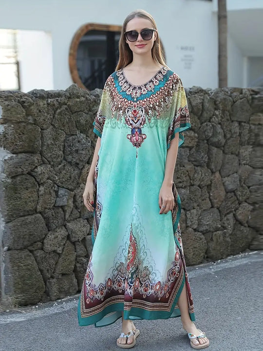 Carla | Ethnisches Boho-Maxikleid mit Fledermausärmeln