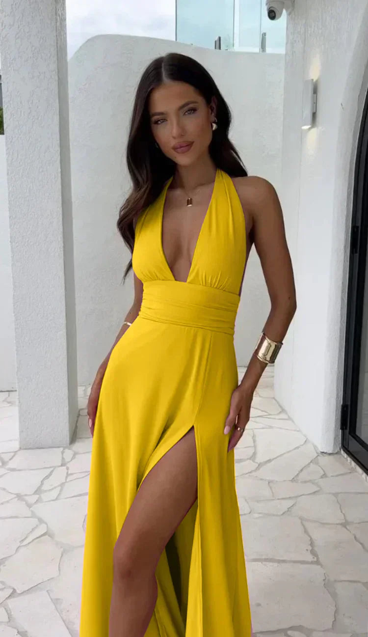 Megan | Sexy Kleid mit tiefem V-Ausschnitt in Uni-Farbe