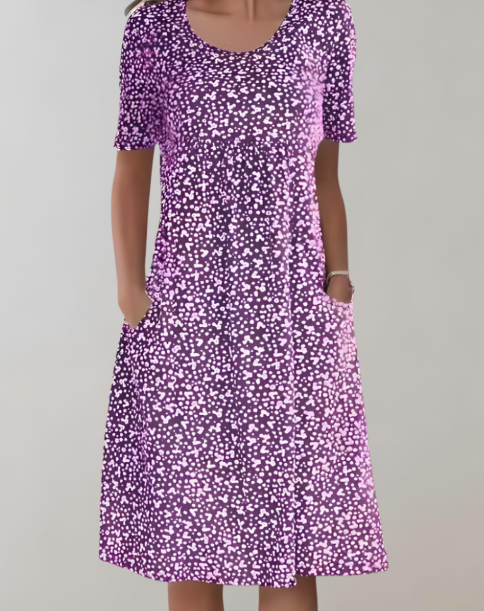 Gemma | Sommerliches Midikleid mit 2 Farben, Blumenmuster, Rundhalsausschnitt und Taschen