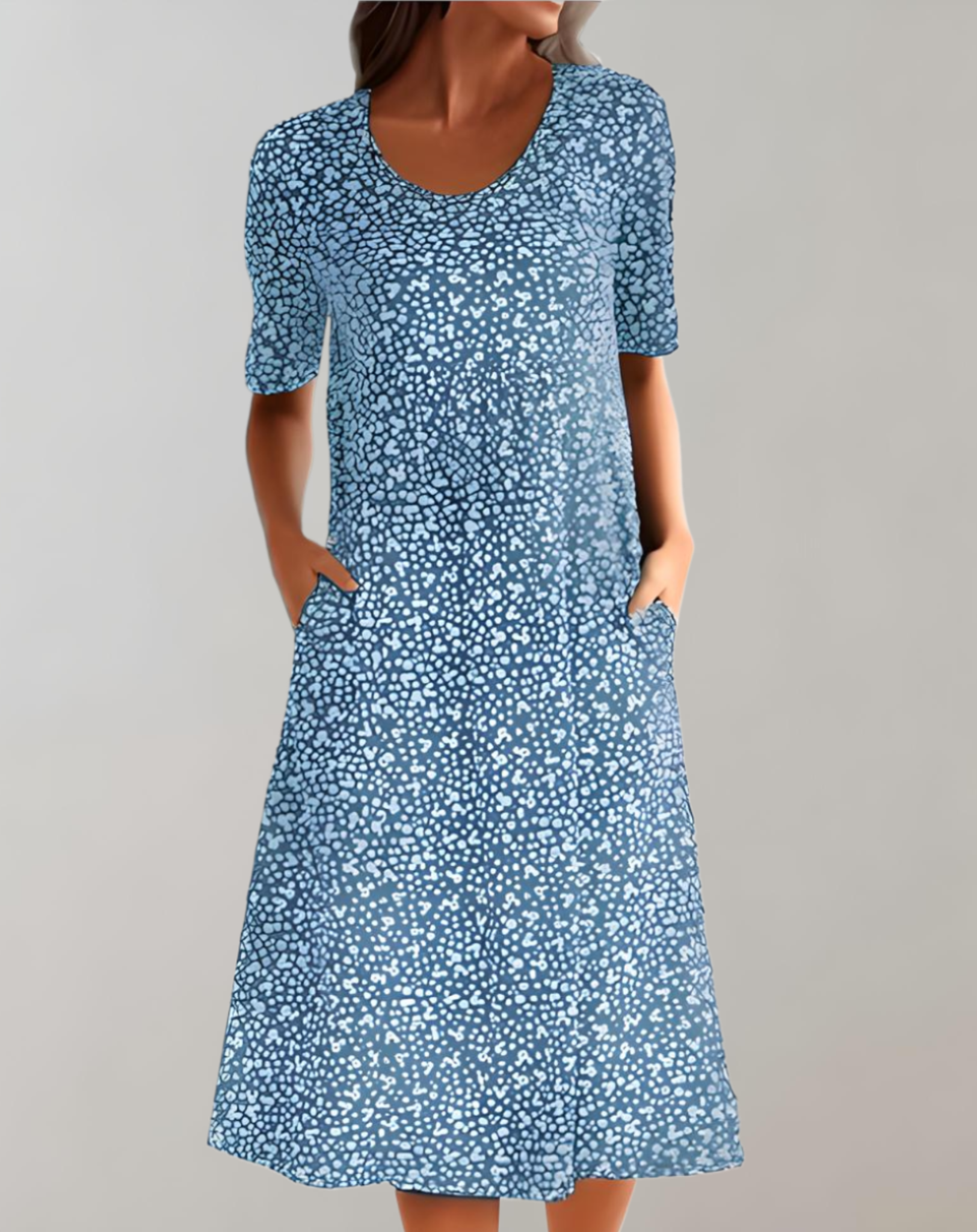 Gemma | Sommerliches Midikleid mit 2 Farben, Blumenmuster, Rundhalsausschnitt und Taschen