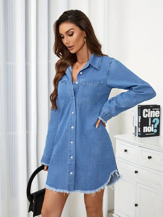 Charlotte | Elegantes, schlichtes Hemdblusenkleid aus Denim für Frauen