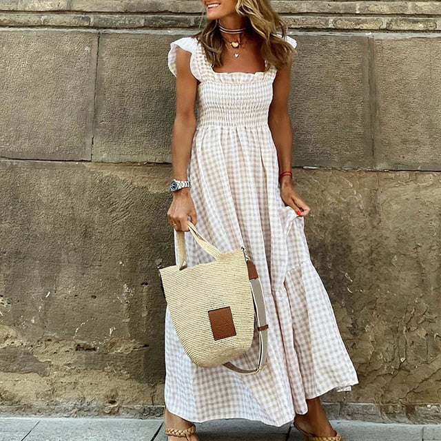 EVALYN - Locker kariertes langes Kleid