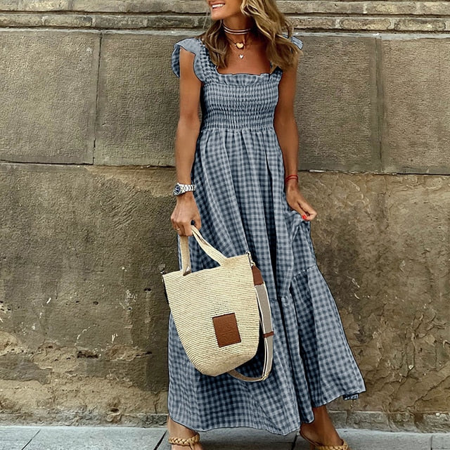EVALYN - Locker kariertes langes Kleid