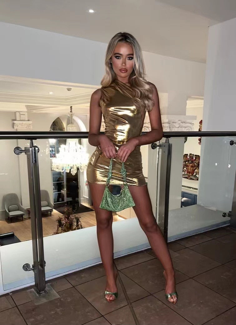 Metallic One Shoulder Kleid