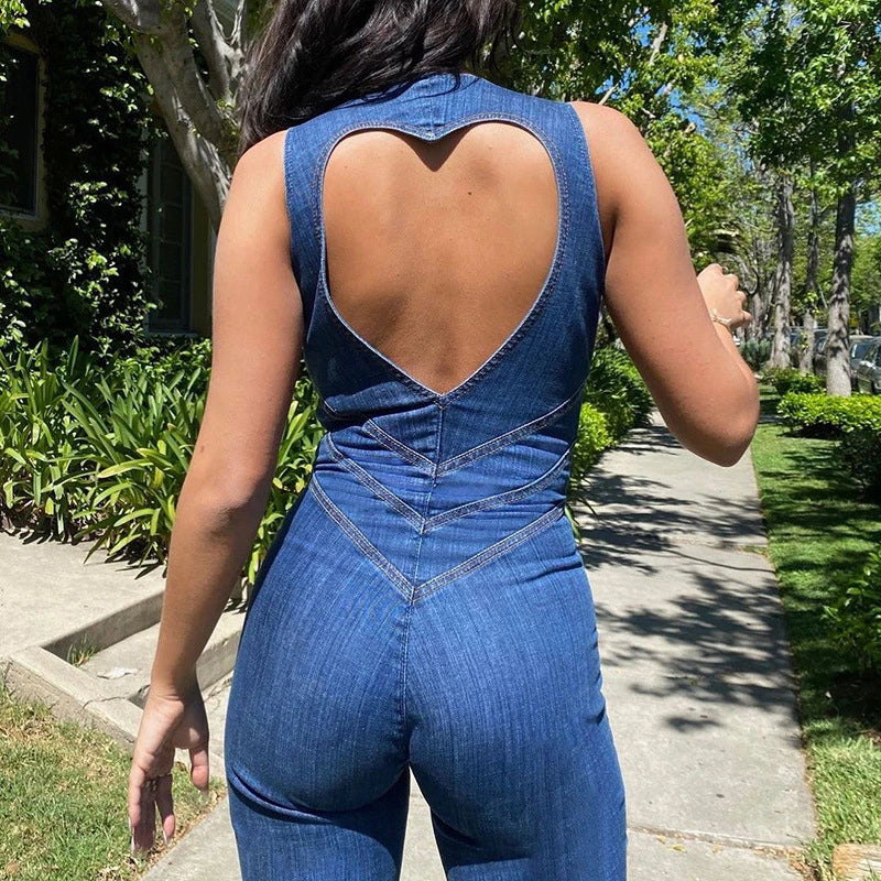 Channy | Bodycon-Jumpsuit aus Denim mit offenem Rücken