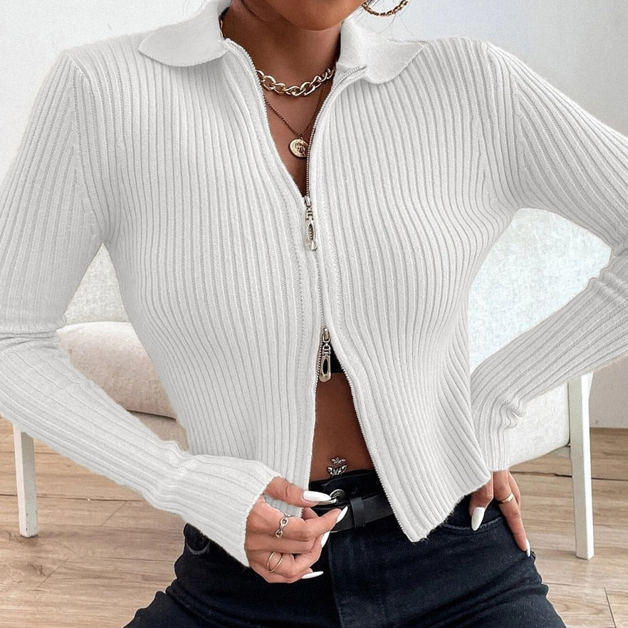 Julia - Schick Herbst Gebreide Zip Cardigan für Damen