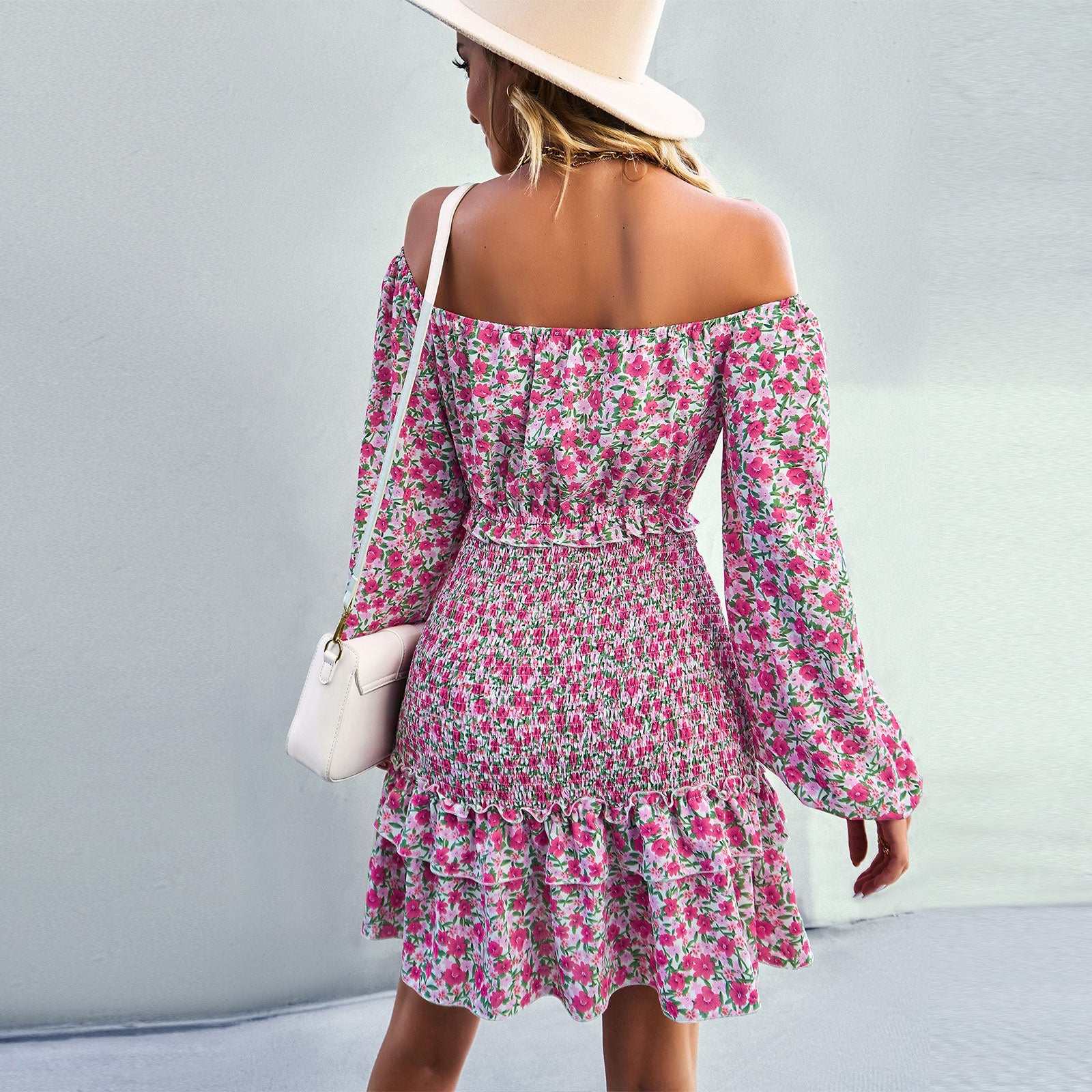 Off-Shoulder Kleid mit Blumendruck