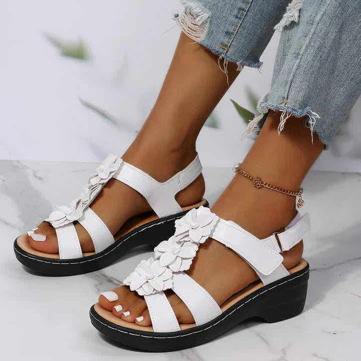 Elisse | Orthopädische Sandalen schwarz mit Blumen