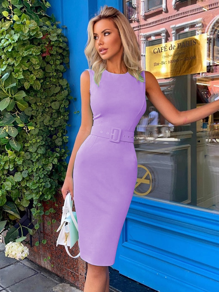 Midi Bodycon Kleid mit Gürtel