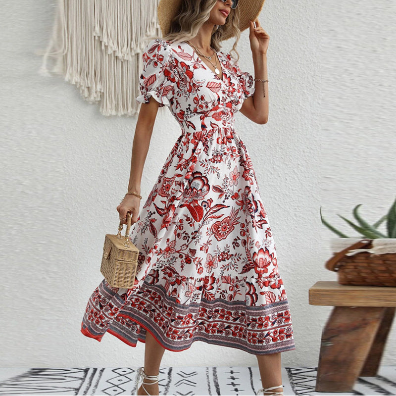 Midikleid mit rotem Druck