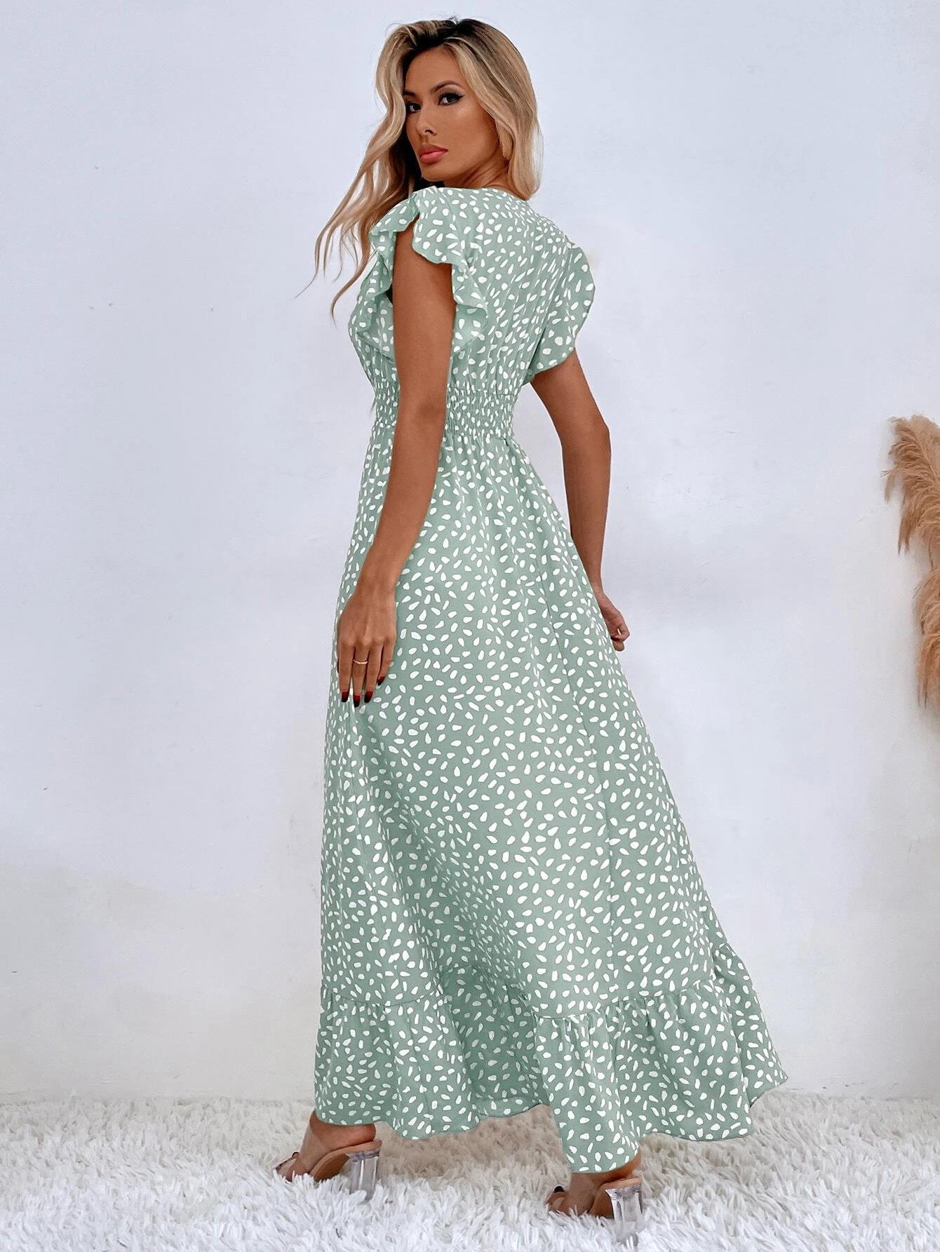 Hellgrünes Maxikleid mit Tupfen