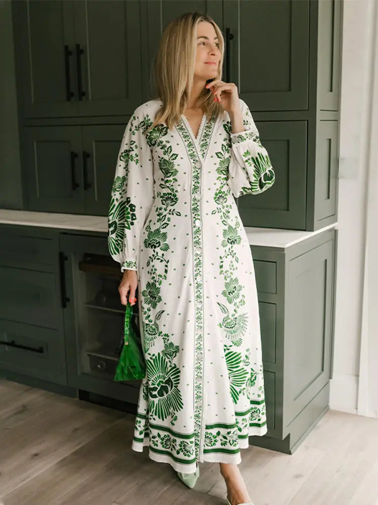 Kasendra | Bohème-Maxikleid mit Blumendruck