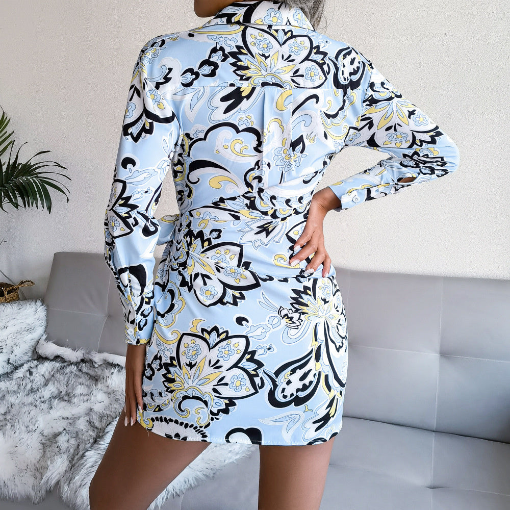 Hellblaues Wickelkleid mit Druck