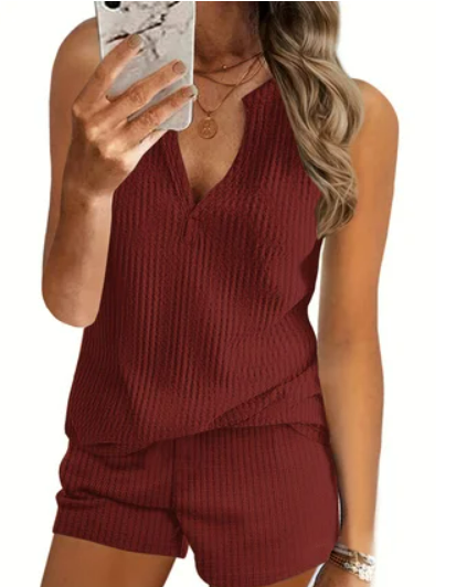 Mila - Lässiges Sport V-Ausschnitt Sommer T-Shirt Damen Set