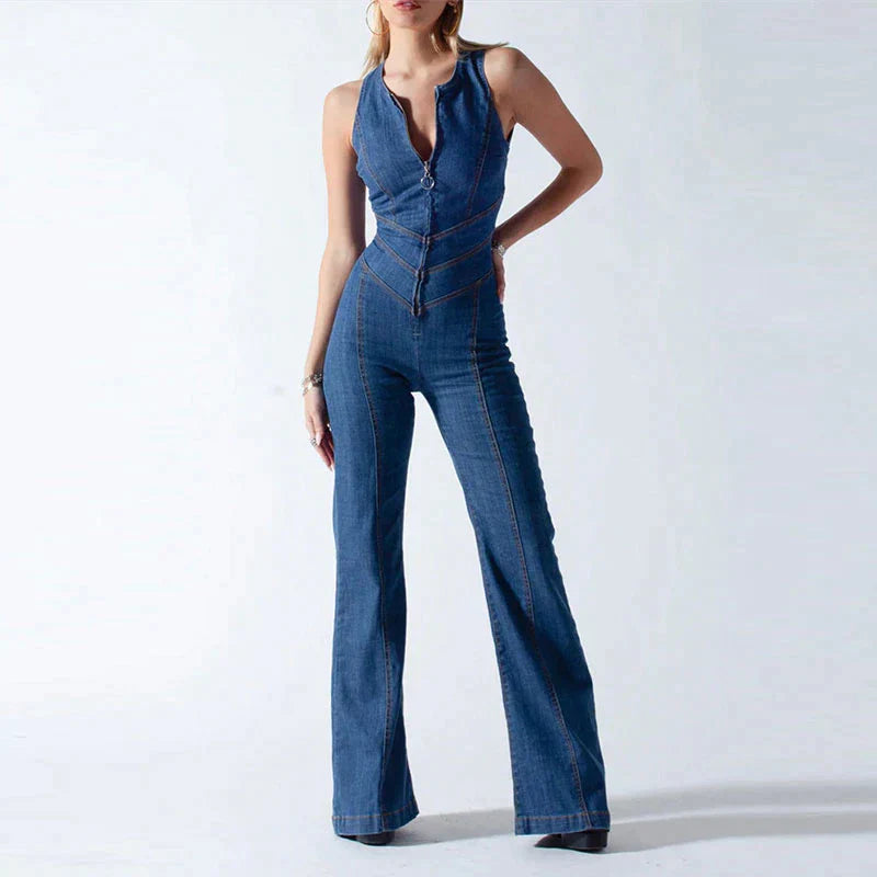 Channy | Bodycon-Jumpsuit aus Denim mit offenem Rücken