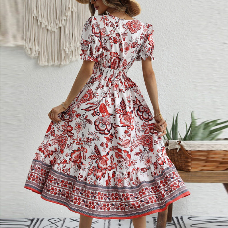 Midikleid mit rotem Druck