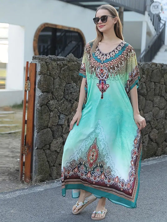 Carla | Ethnisches Boho-Maxikleid mit Fledermausärmeln