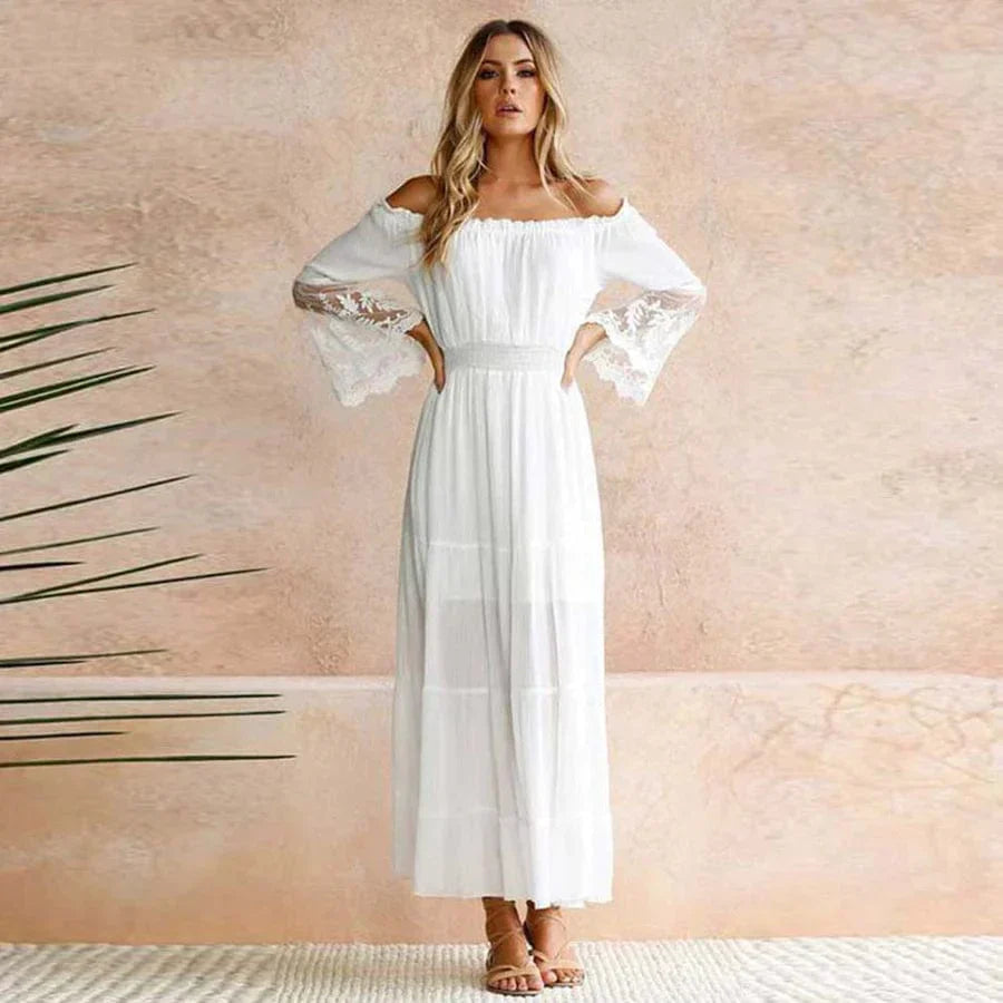 Weißes langes Ibiza-Strandkleid