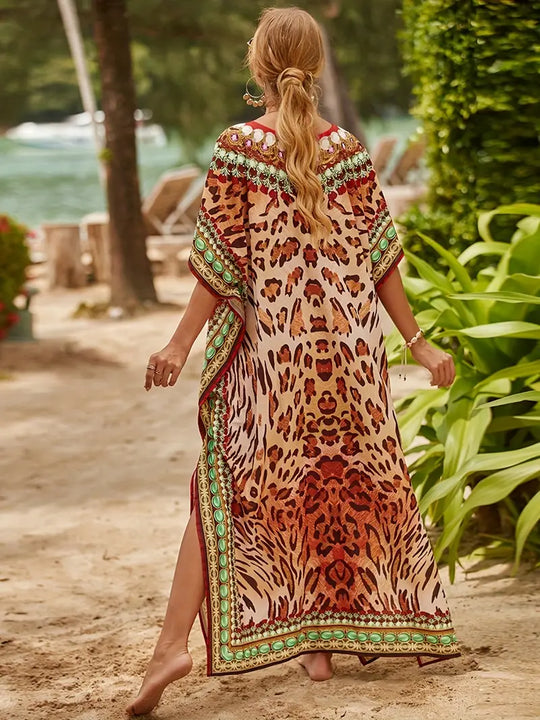 Bertha | Kopfbedeckung Boho Kleid mit Tierprint