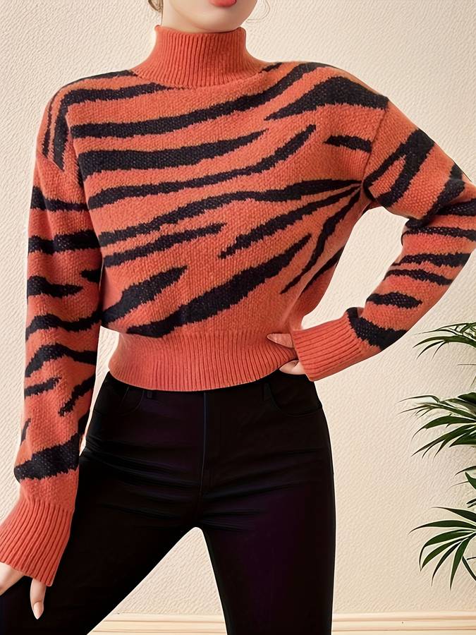 Rollkragenpullover mit Zebrastreifen