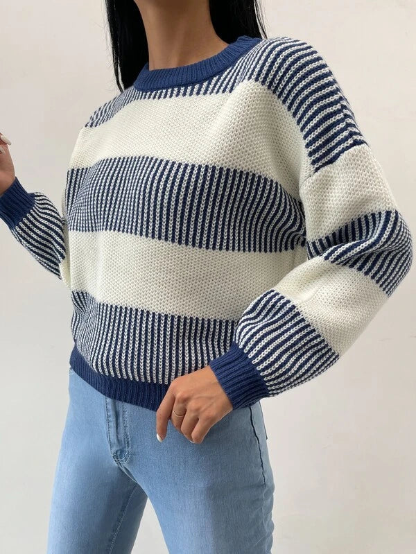 Rylie - Lässiger und Stylischer Blauer Gestreifter Herbstpullover für Damen