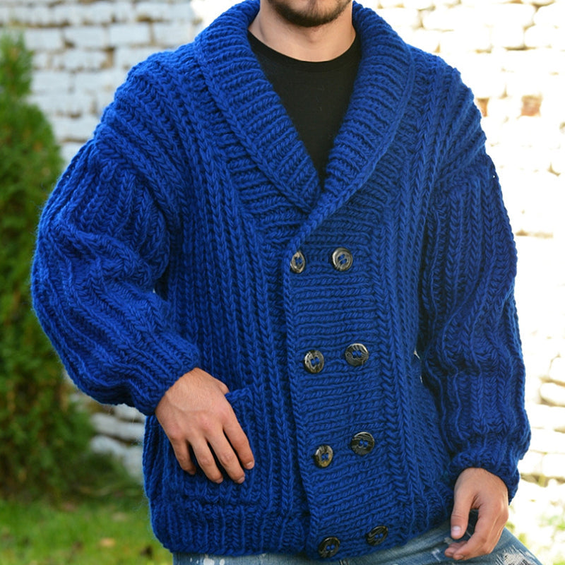 Zweireihige langärmelige Strickjacke für Männer