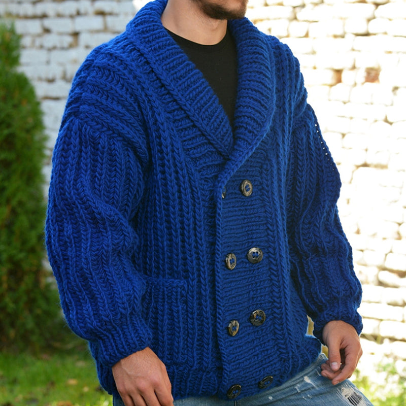 Zweireihige langärmelige Strickjacke für Männer