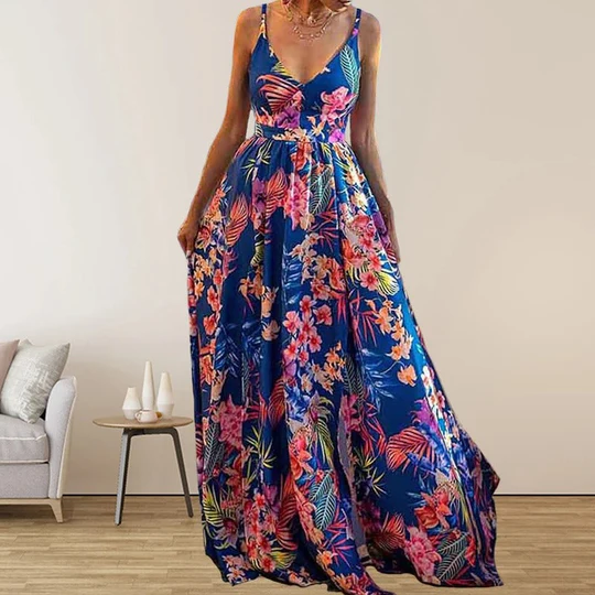 Flora - Bedrucktes Kleid Mit V-Ausschnitt