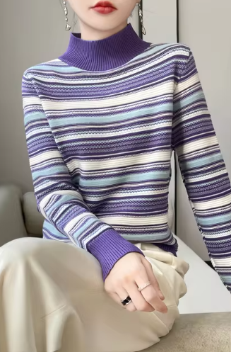 Lisa - Halbhoher Strickpullover mit Kragen