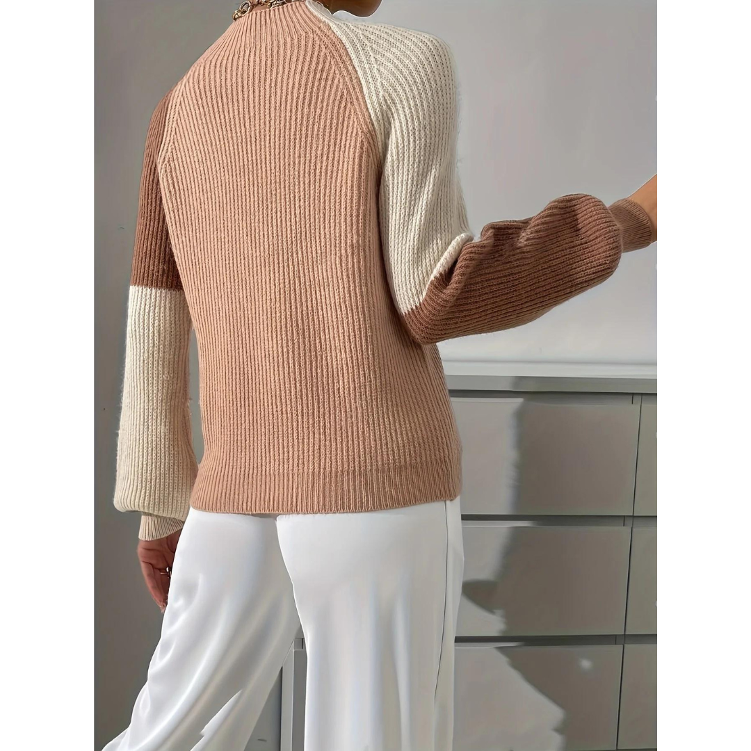 Remi - Stilvoller und Lässiger Herbst Farbblock Beige Langarm Pullover für Damen