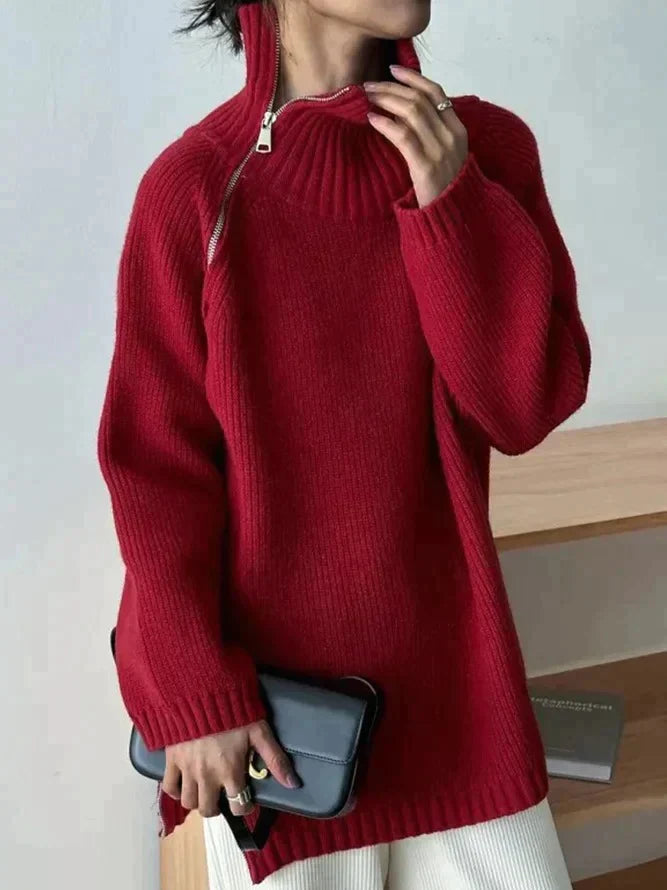 Sara - Klassischer Herbst Roter Einfarbiger Rollkragenpullover für Damen