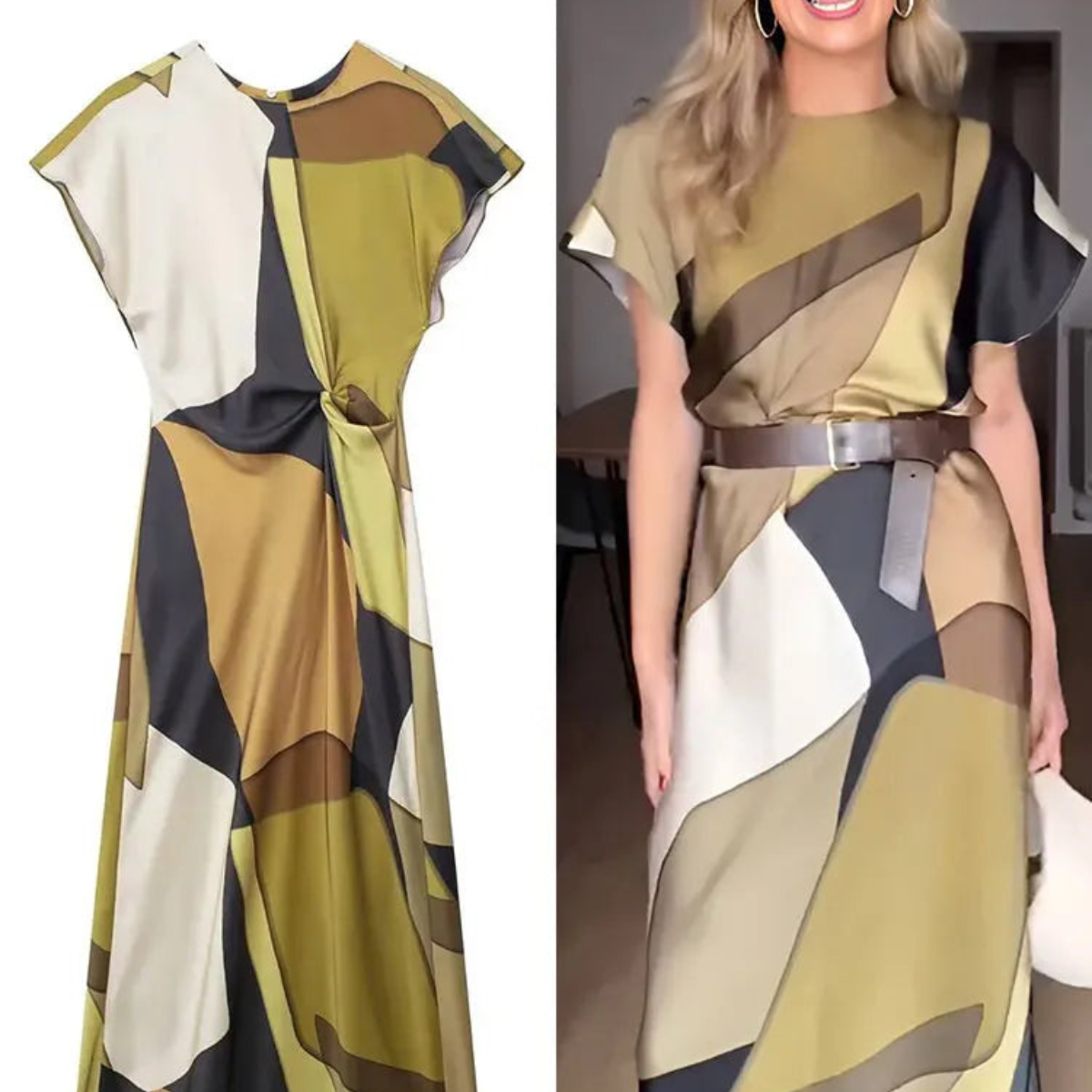 Jinthe | Stylisches geometrisches maxikleid mit gürtel