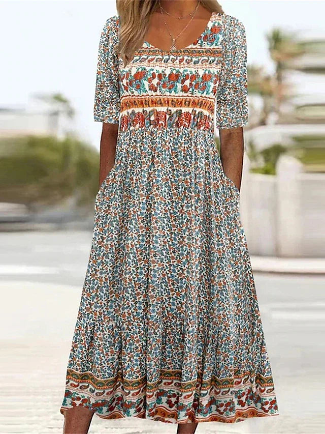 Nele - Bohemian Print Kleid mit Rundhalsausschnitt