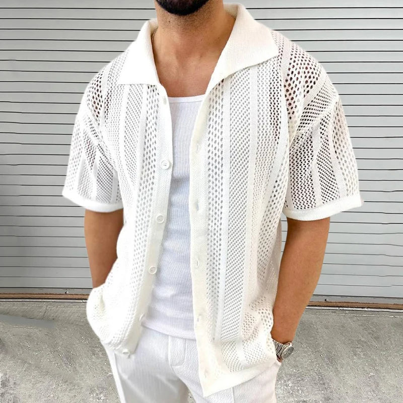 Hollow knit men's short-sleeved shirt