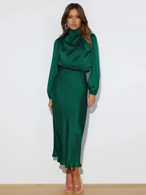 Taliyah | Langärmeliges Vintage-Satin-Kleid
