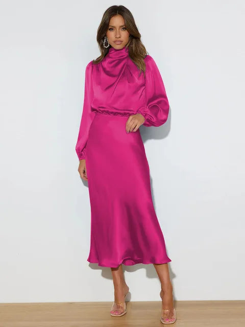 Taliyah | Langärmeliges Vintage-Satin-Kleid