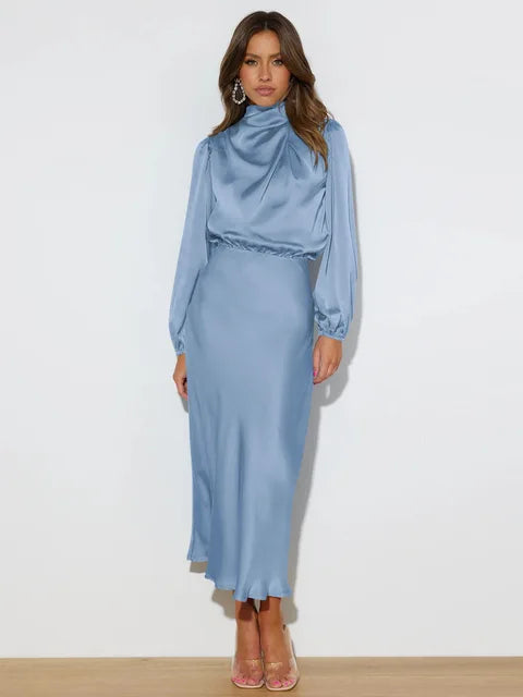 Taliyah | Langärmeliges Vintage-Satin-Kleid