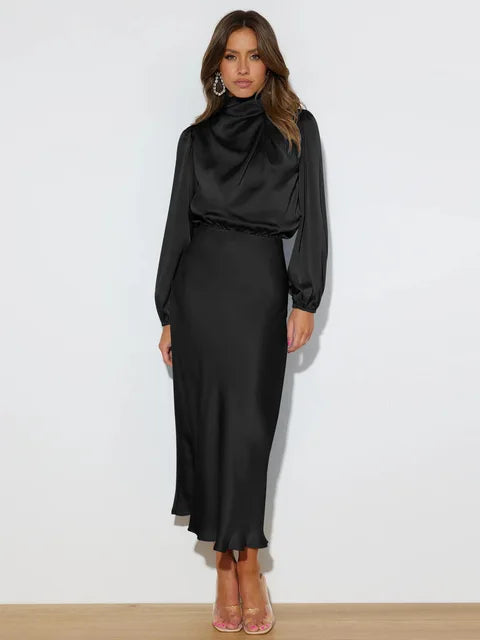 Taliyah | Langärmeliges Vintage-Satin-Kleid