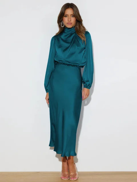 Taliyah | Langärmeliges Vintage-Satin-Kleid