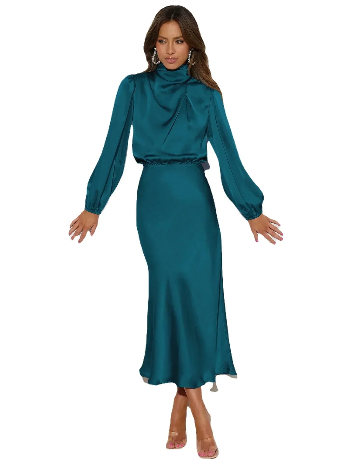 Taliyah | Langärmeliges Vintage-Satin-Kleid