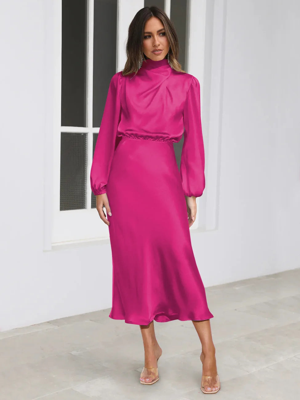Taliyah | Langärmeliges Vintage-Satin-Kleid
