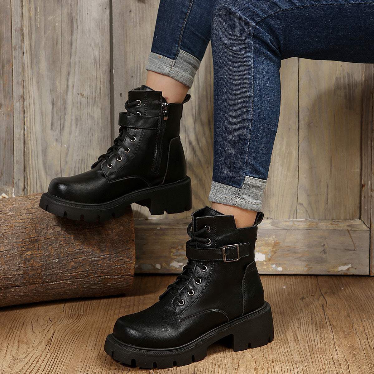 Olivia - Schicke Herbst-Mid-Calf Combat Boots mit dickem Absatz für Damen