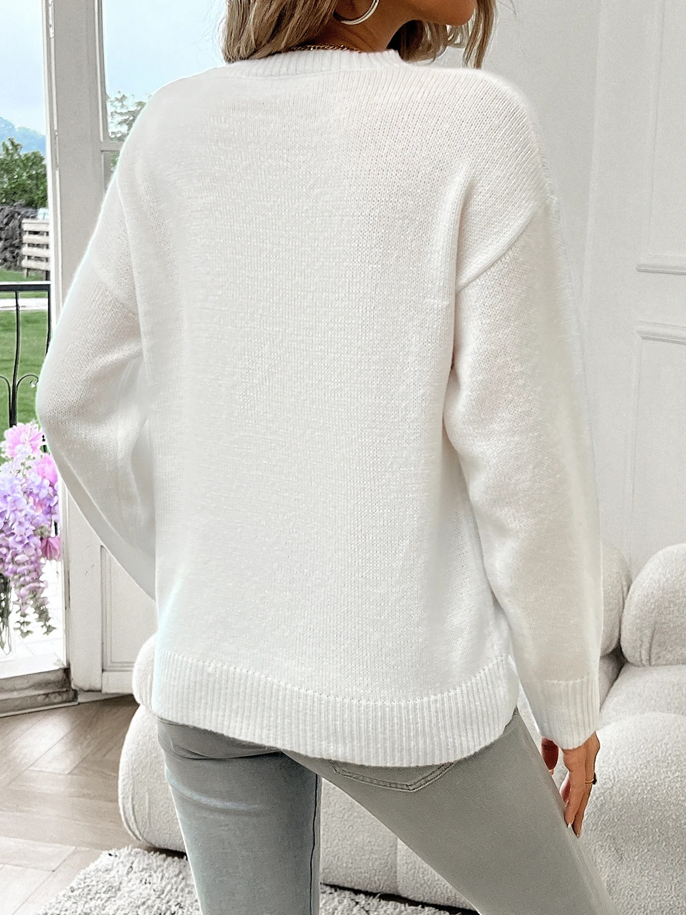 Rylee - Lässiger Herbst Weißer  Strickpullover mit Amerikanischem Flaggendruck für Damen