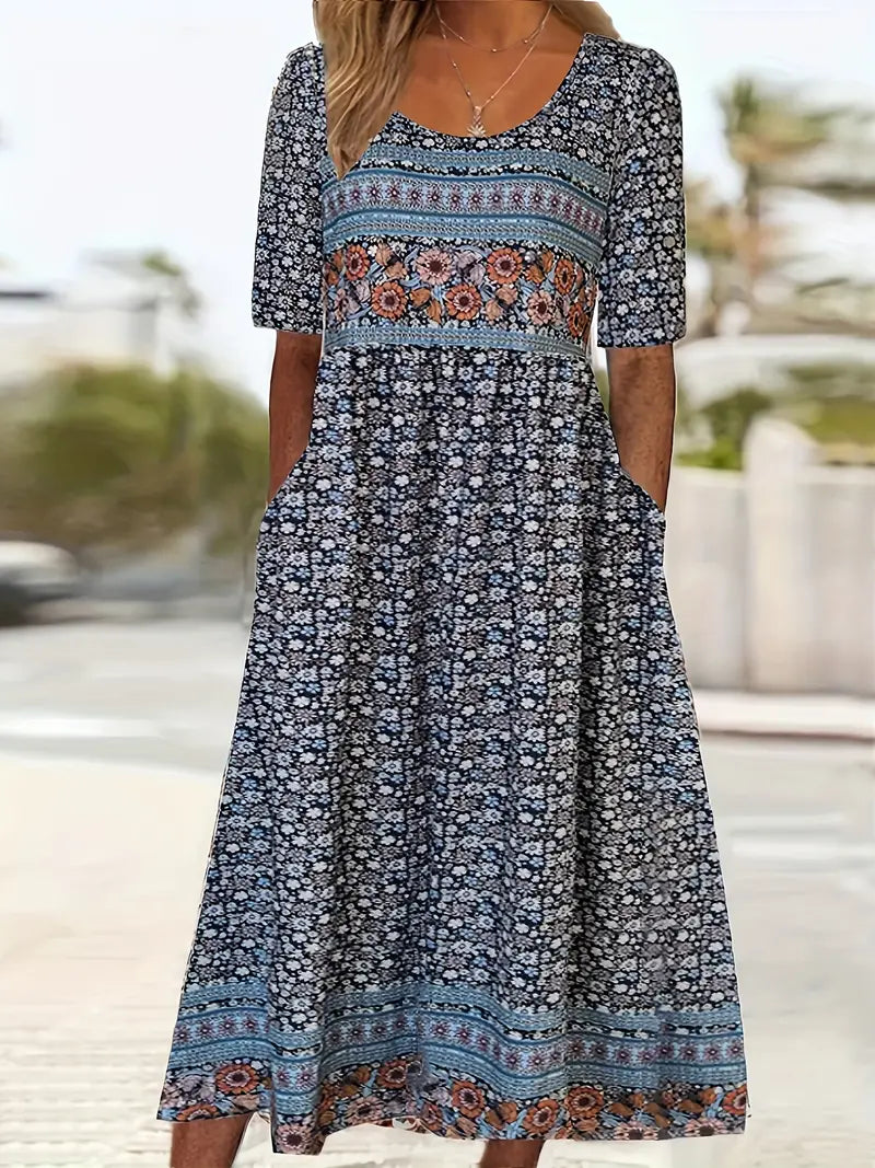 Nele - Bohemian Print Kleid mit Rundhalsausschnitt