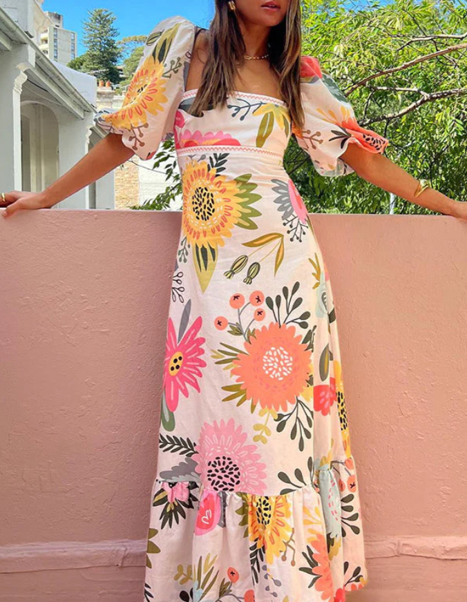 Anouk -  Weißes Maxikleid mit Blumen