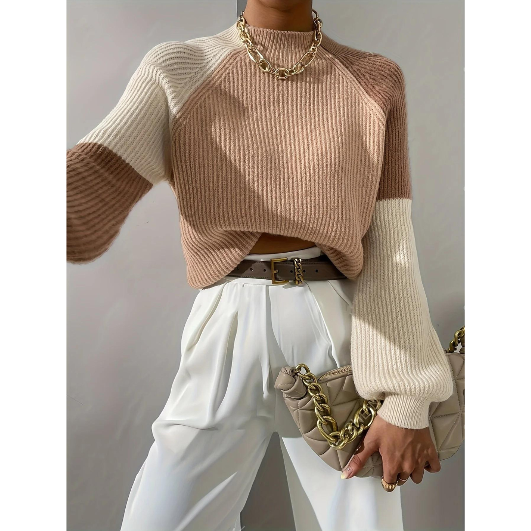 Remi - Stilvoller und Lässiger Herbst Farbblock Beige Langarm Pullover für Damen